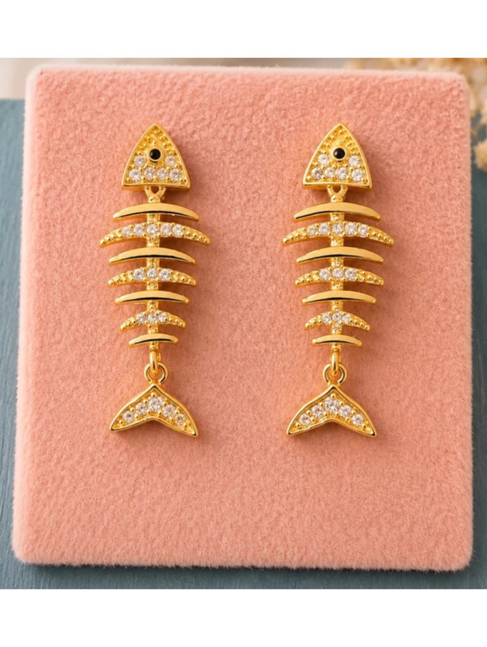 Adina Eden Gold Fishbone Stud Earrings Cubic Zirconia Dangle Statement Earrings
